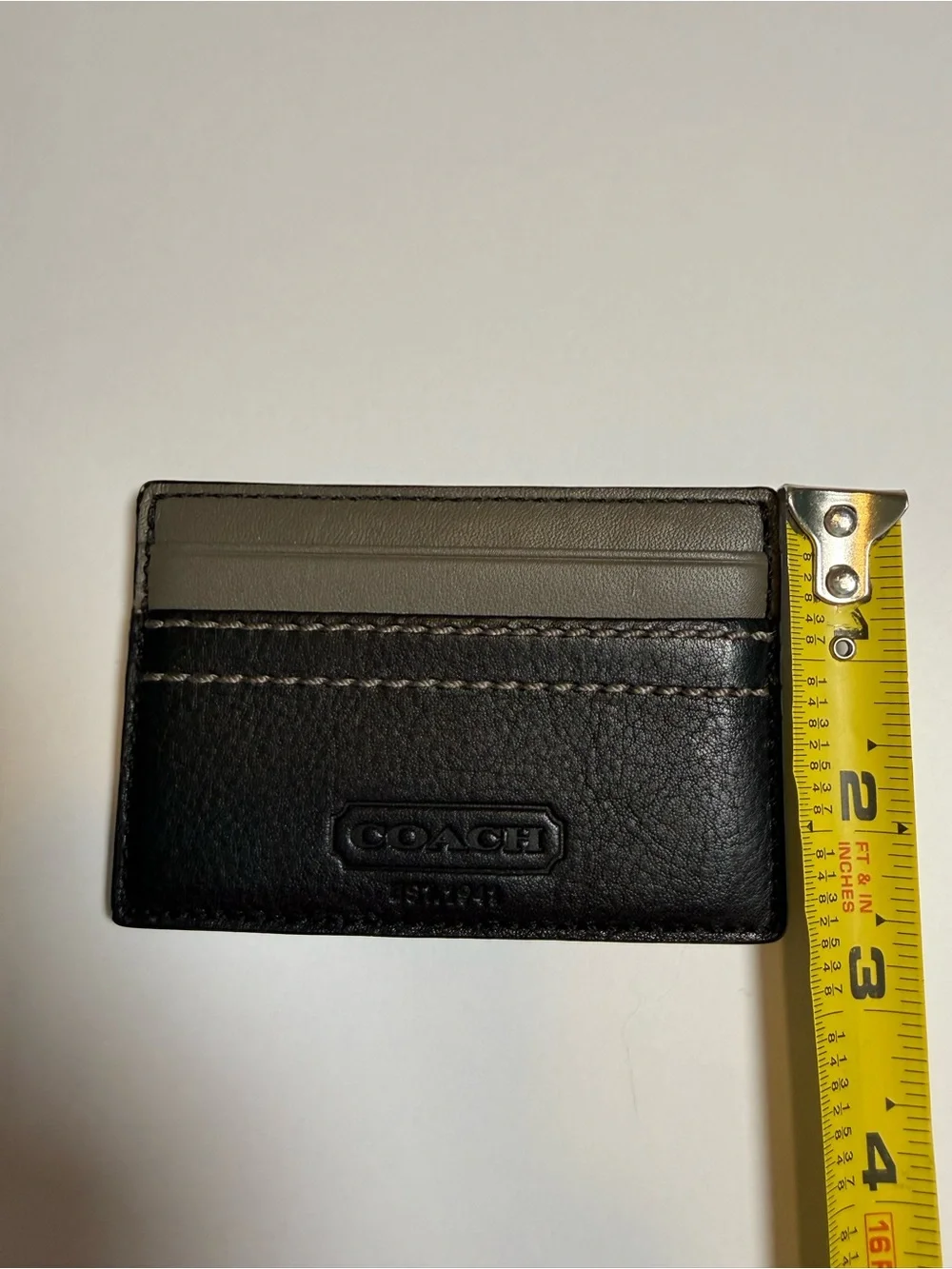 Coach Men’s Leather Card Case, Solid Black/Gray Wallet Slim